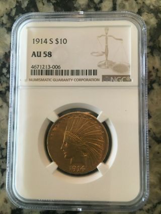 1914 S $10.  00 Gold Indian Ngc Au58