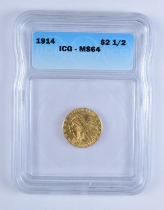 Ms64 1914 $2.  50 Indian Head Gold Quarter Eagle - Icg Graded 3127