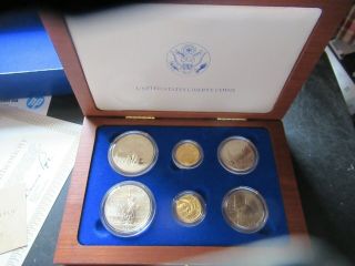 1986 Us Statue Of Liberty 6 - Coin Commemorative Set With 2 - 5$ Gold Coins