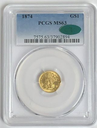 1874 Indian Princess $1 One Dollar Gold Coin Pcgs Ms63 With Cac Sticker