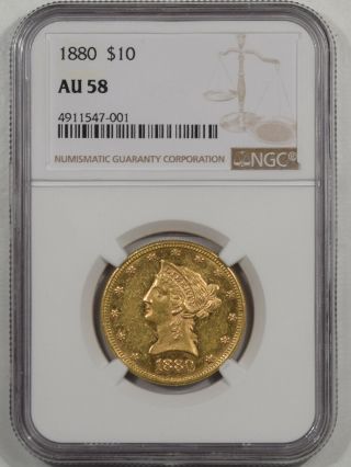 1880 $10 Liberty Gold Ngc Au - 58,  Pl Although Not Graded As Such