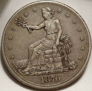 1876 - Cc Trade Dollar Extremely Fine Carson City Silver $1 Coin