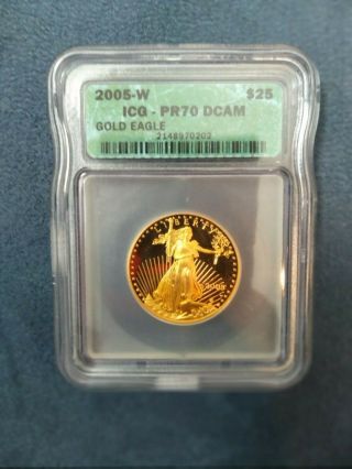 2005 - W 25 Us Gold 1/2 Ounce American Eagle Proof Pr 70 Dcam Gold Eagle