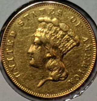 1857 Indian Three Dollar Gold Coin $3 Extra Fine Cleaned