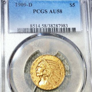 1909 - D $5 Gold " Half Eagle " Pcgs - Au58 Hundreds Of Undergraded Coins Up No Res