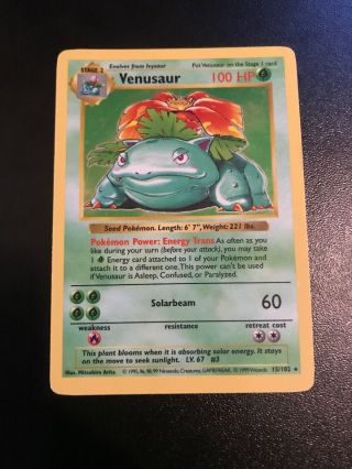 Pokemon Shadowless Venusaur 15/102 Base Set Holo Card - Lp