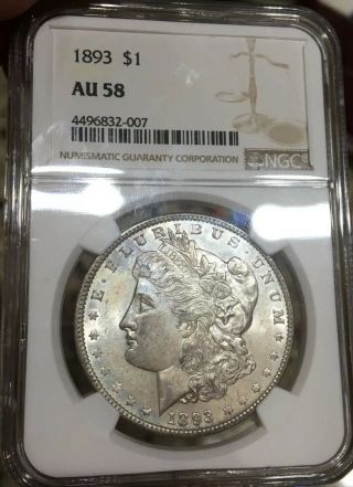 1893 - P Ngc Au58 Morgan Silver Dollar Key Date With Color Toning