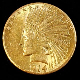 1914 D Us Indian Head Gold Eagle $10 Ten Dollar Collector Coin Ih1431