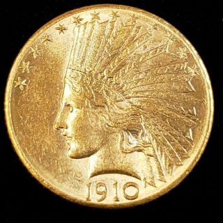 1910 D Us Indian Head Gold Eagle $10 Ten Dollar Collector Coin,  Ih1024