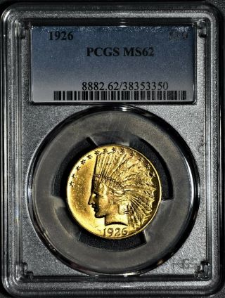 1926 $10 Indian Head Gold Eagle Coin,  Certified By Pcgs Ms62,  Jd47