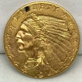 1914 - P U.  S.  $2.  5 DOLLAR INDIAN HEAD GOLD COIN - CHOICE MS/UNC.  2 3