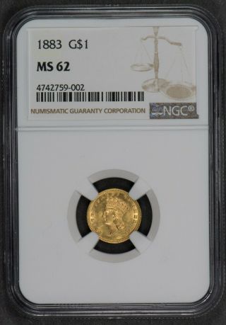 1883 G$1 Indian Princess Head Gold Dollar,  Luster Ngc Ms 62 Q056