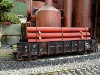 Ho Train Custom Built Weathered C&o Chesapeake & Ohio Gondola W/ Pipe Load D33