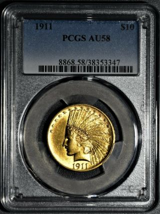1911 $10 Indian Head Gold Eagle Coin,  Certified By Pcgs Au58,  Jb46
