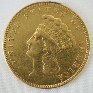 1855 $3 Three Dollar Gold Indian Princess Coin - Rim Damage