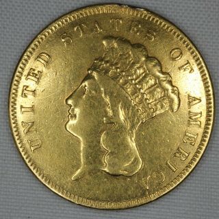1855 $3 Three Dollar Gold Indian Princess Coin - Rim Damage 2