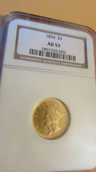 1854 $3.  00 Gold Princess Ngc Au $53