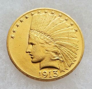 1913 $10 Ten Dollar Indian Head Gold Eagle Coin 16.  7 Grams