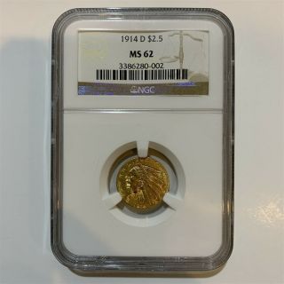 1914 - D $2.  50 Indian Head Quarter Eagle Gold Coin Ngc Ms62