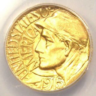 1915 - S Panama Pacific Gold Dollar Coin G$1 - Anacs Ms65 (gem Bu) - $973 Value