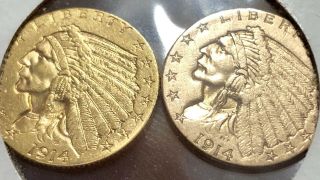 2x 1914 D $2.  5 Gold Indian Head Ms,  None Better Than This Wow U.  S.  Coin