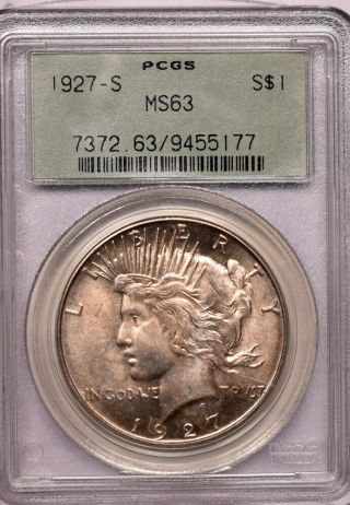 1927 - S $1 Peace Dollar Pcgs Ms 63 Ogh