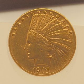1913 $10 Ten Dollar Indian Head Gold Eagle Coin.