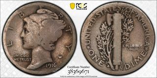 1916 - D Us Mercury Silver Dime 10c - Pcgs G04 Just Graded