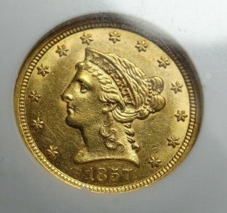 1857 S Gold $2.  50 Liberty Quarter Eagle Ngc Au 58 Low Mintage (005)