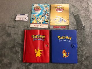 2 Pokemon Card Binders Charmander & Pikachu 1999 W/ Badge Books