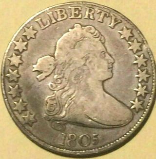1805 Draped Bust Early Silver Half Dollar 50 Cent Us Type Coin 5 Berries Good