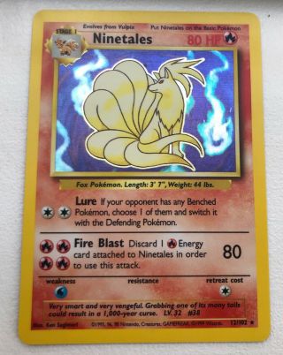1995 Pokemon Game Holo Holographic Ninetales Base Set Card 12 12/102