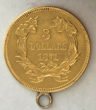 1871 $3 Gold Three Dollar Piece Coin