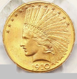 1910 - D Gold Eagle,  $10 Gold Indian PCGS MS 63 Luster 3