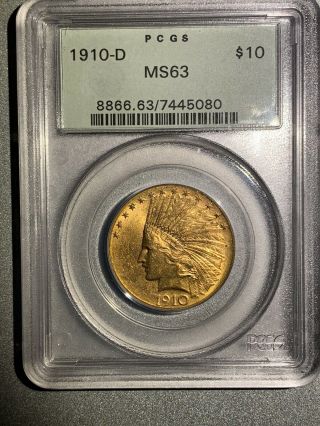 1910 - D $10 Gold Indian Pcgs Ogh Ms 63 N/r