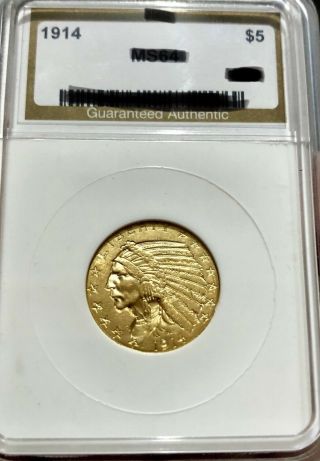 1914 $5 Gold Indian Head Quarter Eagle Bu,  Looks Undergraded Luster