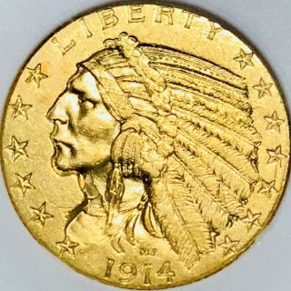 1914 $5 Gold Indian Head Quarter Eagle BU,  Looks Undergraded Luster 3