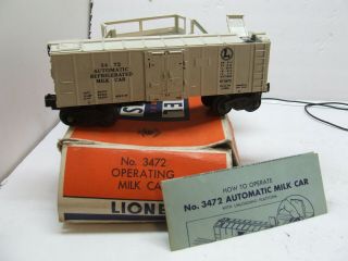 Lionel 3472 Operating Milk Car W/ Stand & 7 Ob Cans A
