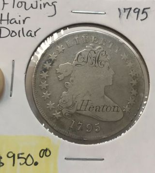 1795 Flowing Hair Draped Bust Silver Dollar Engraved D.  H Heaton 3