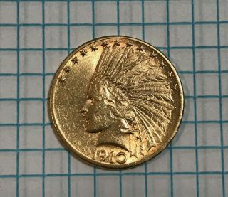 1910 - D Indian Head Eagle Us American $10 Ten Dollar Gold Coin