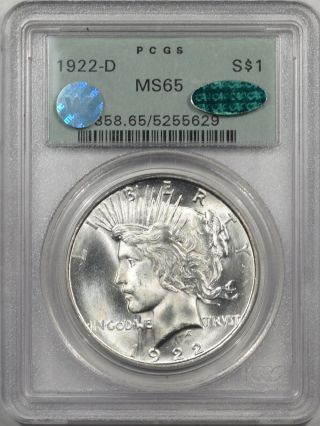 1922 - D Peace Dollar Pcgs Ms - 65 Premium Quality Cac Approved