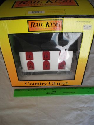 Mth Rail King 30 - 9057 Country Church,  White Red Windows,  Lighted,  Building,  O Scale