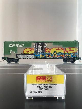 Z Scale Micro Trains Mtl 50750480 Weathered Cp Rail 80060 Graffiti Box Car