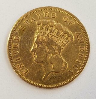 1856 - S Us $3 Gold Coin Cleaned L4864