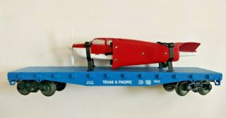 Lionel O Gauge Texas & Pacific Flatcar 6 - 17516 9823 w/ Beech craft airplane 2