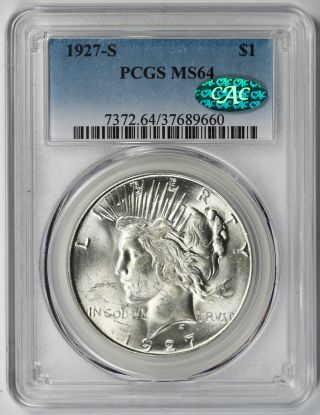 1927 - S Peace Dollar Silver $1 Ms 64 Pcgs Cac Approved