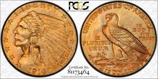 1914 - D $2.  50 Gold Indian Quarter Eagle Pcgs Ms62