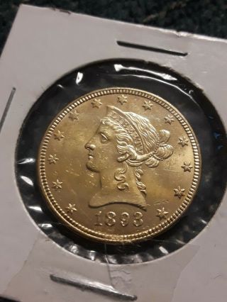 1893 Gold United States $10 Dollar Liberty Head Eagle Coin Philadelphia Bu