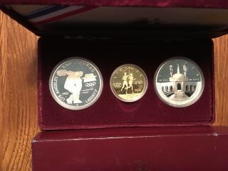 1984 La Olympics Us Silver And Gold 3 - Coin Proof Set