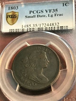 1803 Large Cent Small Date,  Large Fraction PCGS VF35 Great for Grade CHN 3